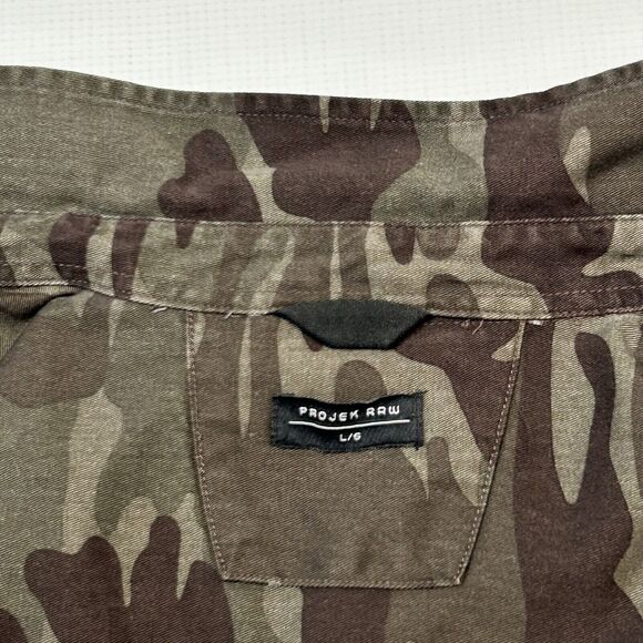 PROJEK RAW Men’s Large Camouflage Twill Trucker Shacket Army Military Jacket - Picture 4 of 10